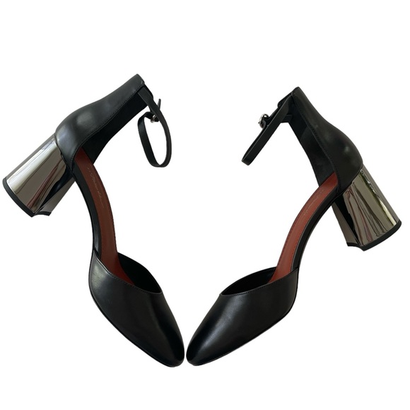 3.1 Phillip Lim Black Leather Silver Block Heels NWT - Picture 5 of 17